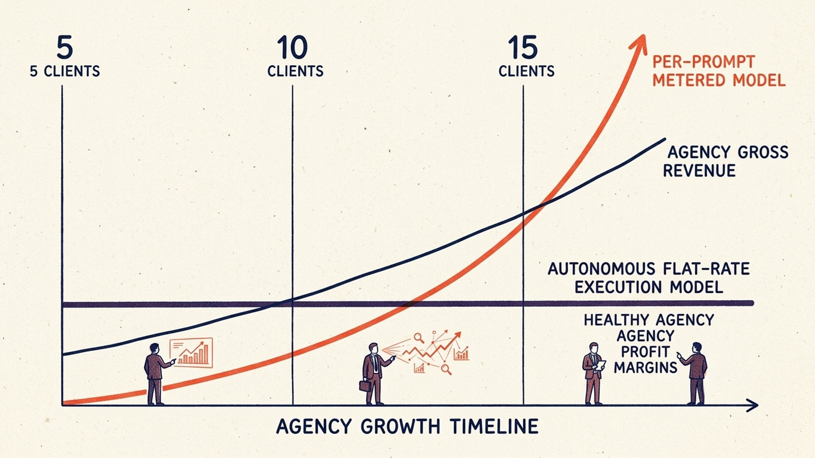 Graphic comparing agency workload and software-billing pressure at 5, 10, and 15 client domains.